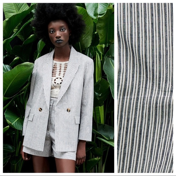 NWT. Zara Rustic Striped Pleated High Waist Shorts. Size S. - Picture 3 of 11